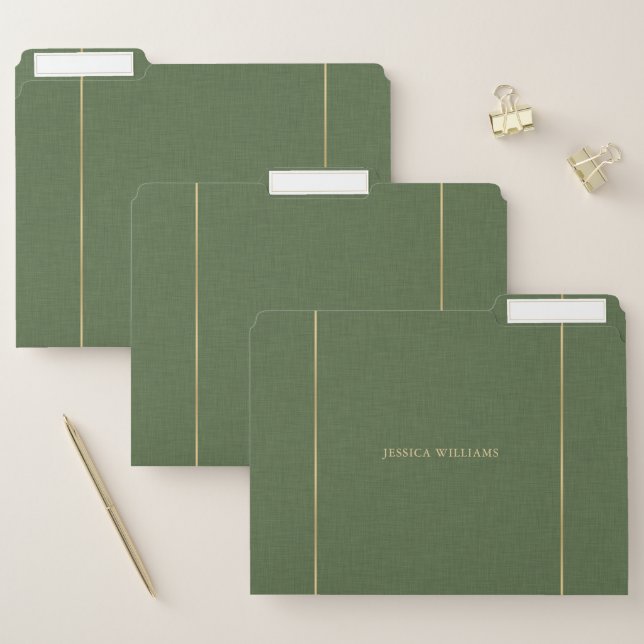 Forest Green Linen Texture Image Gold frame File Folder (Set)