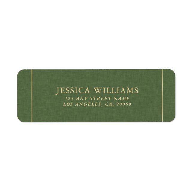 Forest Green Linen Texture Image Gold frame Label (Front)