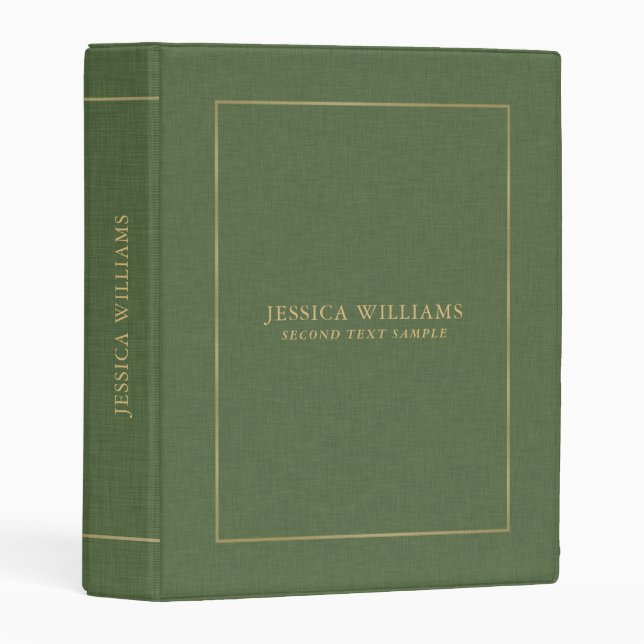 Forest Green Linen Texture Image Gold frame Mini Binder (Front/Spine)