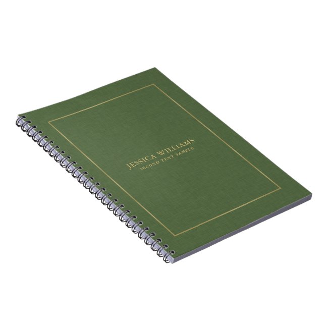 Forest Green Linen Texture Image Gold frame Notebook (Right Side)