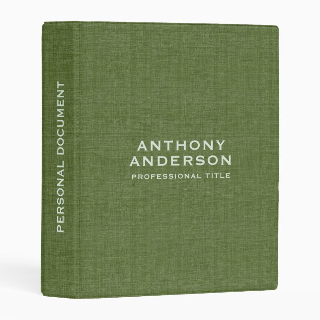 Forest-Green Linen Texture  Mini Binder (Front/Spine)