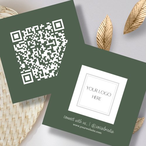 Forest Green  Logo  QR Code  Square Business Card