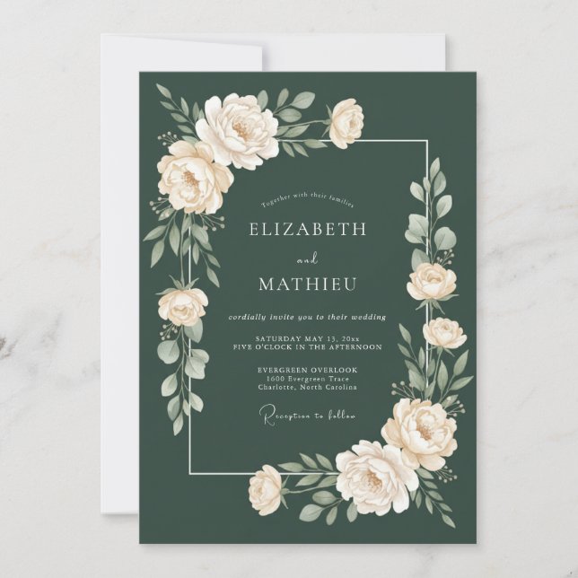Forest Green Lush Botanical Wedding Invitation (Front)