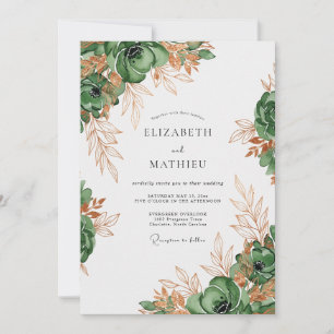 Forest Green Lustrous Botanical Wedding Invitation