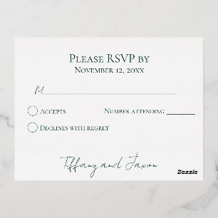 Forest Green Luxe Real Foil Wedding RSVP Foil Holiday Postcard