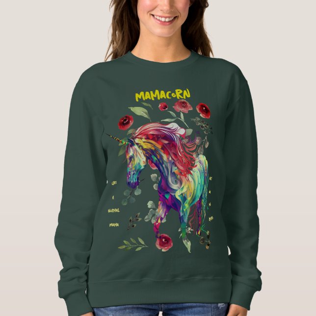 (Forest Green) Mama Unicorn  Sweatshirt (Front)