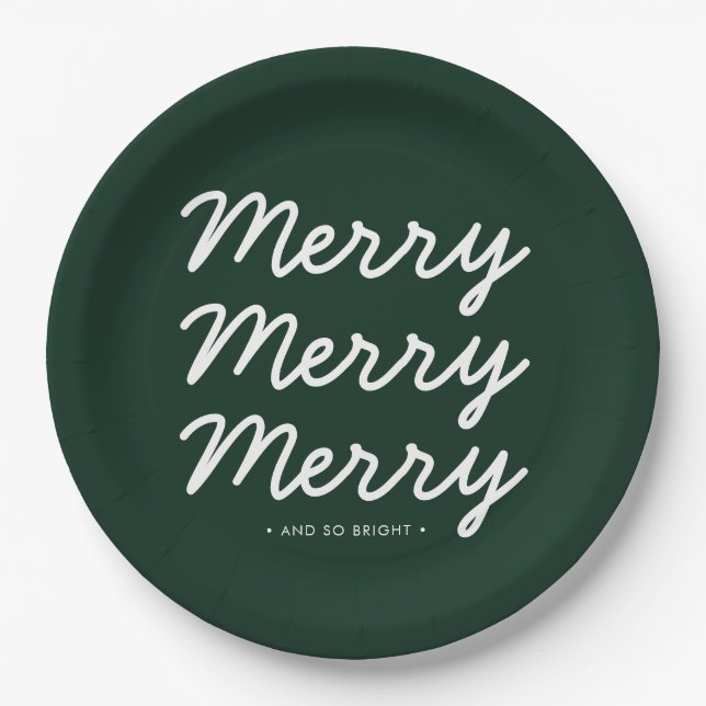 Forest Green Merry Christmas Paper Plates (Front)