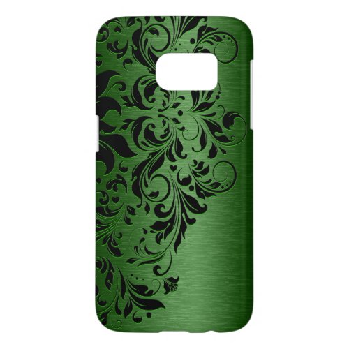 Forest green Metallic Texture  Black Floral Lace Samsung Galaxy S7 Case
