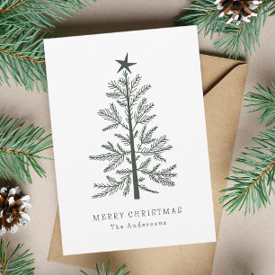 Forest Green Minimal Christmas Pine Tree Photo Holiday Card