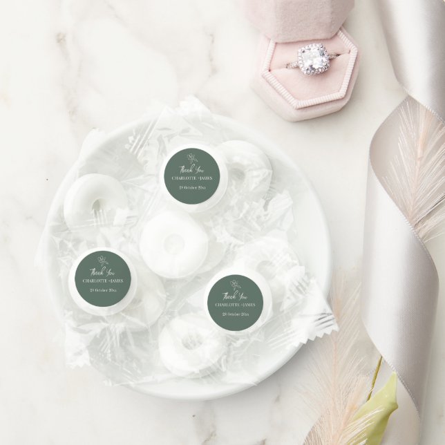 Forest Green  Minimal Floral Wedding Thank You     Life Saver® Mints (Wedding)
