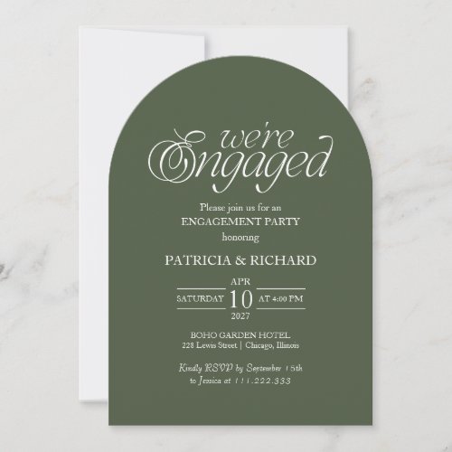 Forest Green Minimalist Arch Engagement Party Invitation