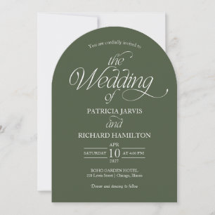 Forest Green Minimalist Arch Wedding Photo Invitation
