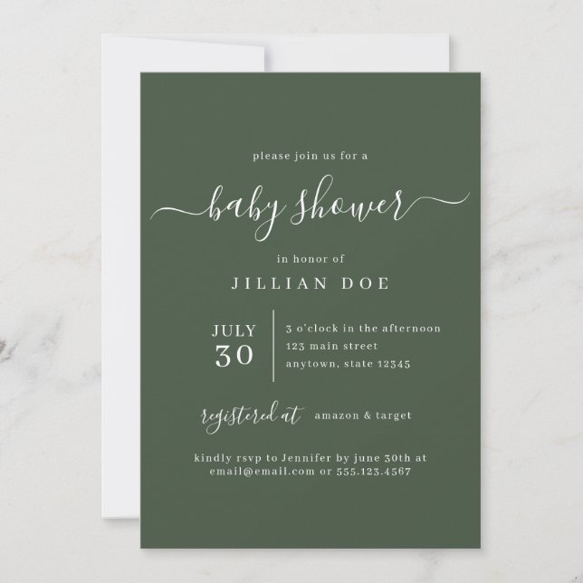 Forest Green Minimalist Baby Shower Invitation (Front)