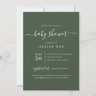 Forest Green Minimalist Baby Shower Invitation