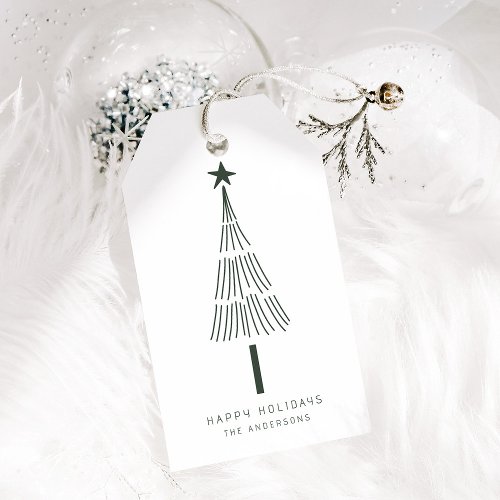 Forest Green Minimalist Christmas Pine Tree Gift Tags