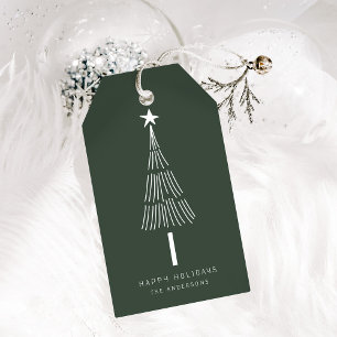 Forest Green Minimalist Christmas Pine Tree Gift Tags