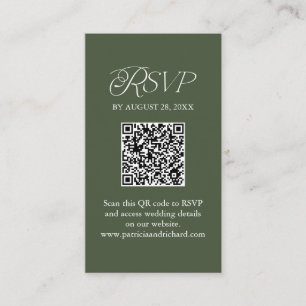 Forest Green Minimalist QR Code RSVP Scan to Reply Enclosure Card