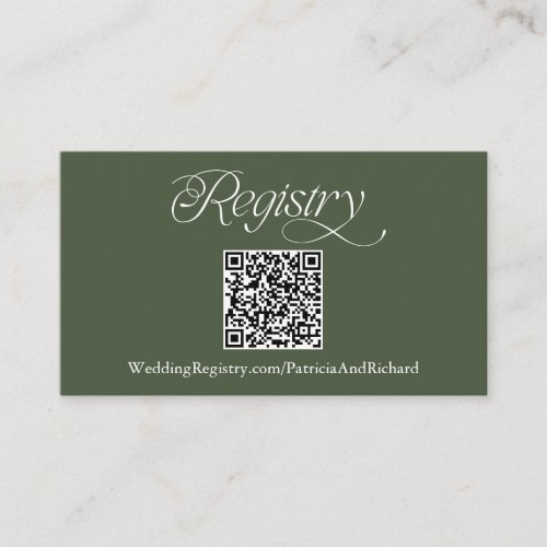 Forest Green Minimalist QR Code Wedding Registry Enclosure Card