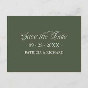 Forest Green Minimalist Typography Save the Date Postcard