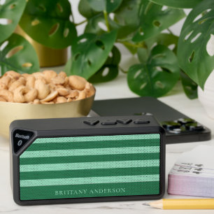 Forest Green & Mint Green Stripes Pattern Name Bluetooth Speaker