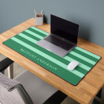 Forest Green & Mint Green Stripes Pattern Name Desk Mat<br><div class="desc">Refresh your workspace with the Forest Green & Mint Green Stripes Pattern Name Desk Mat. Featuring a harmonious blend of deep forest green and soft mint green stripes, this mat provides a smooth surface for your keyboard and mouse while adding a modern and calming touch to your desk. Personalize it...</div>