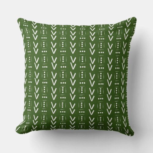 Forest Green Modern Arrow Mud Cloth Print Accent Throw Pillow
