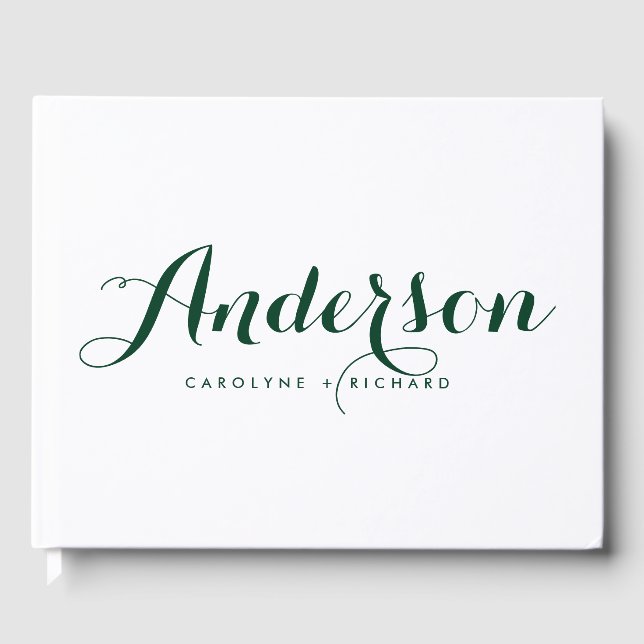 Forest Green Modern Calligraphy Wedding Guest Book (Front)