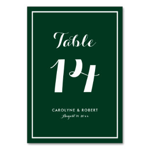 Forest Green Modern Calligraphy Wedding Table Number