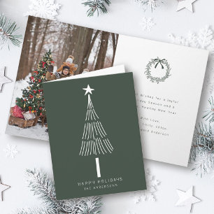 Forest Green Modern Christmas Pine Tree Photo Holiday Card