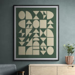 Forest Green | Modern Geometric Shapes Art Poster<br><div class="desc">Modern geometric pattern with simple shapes in cream on a forest green background.</div>