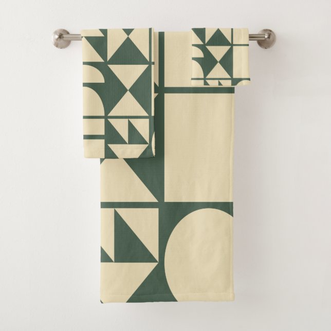 Forest Green Modern Geometric Shapes Bath Towel Set (Insitu)