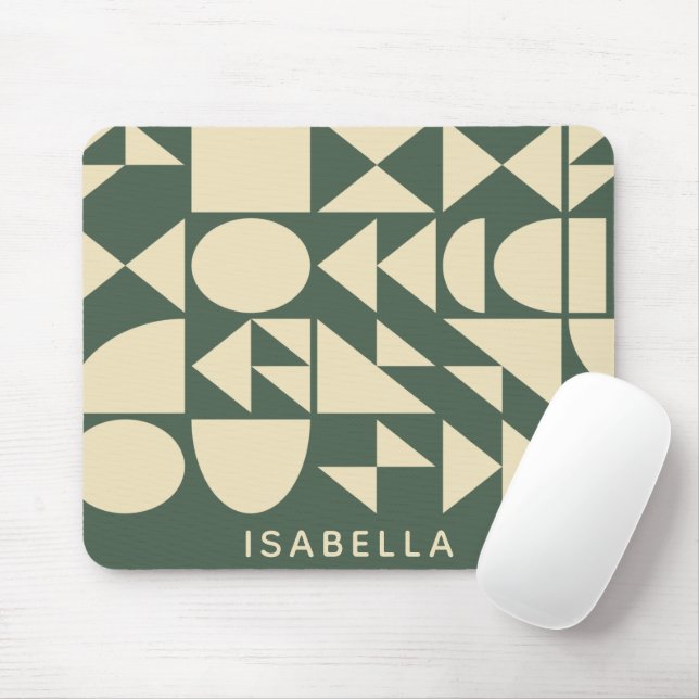 Forest Green Modern Geometric Shapes Personalized Mouse Pad (With Mouse)