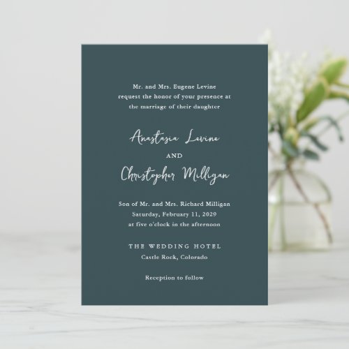 Forest Green Modern Handwriting Elegant Wedding Invitation