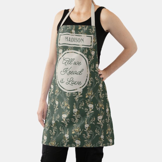 Forest Green Modern Name Holiday Apron (Insitu)