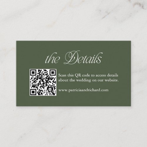 Forest Green Modern QR Code Wedding Website Card