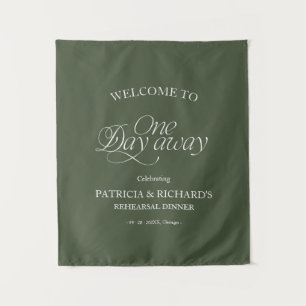 Forest Green Modern Rehearsal Dinner Welcome Sign Tapestry