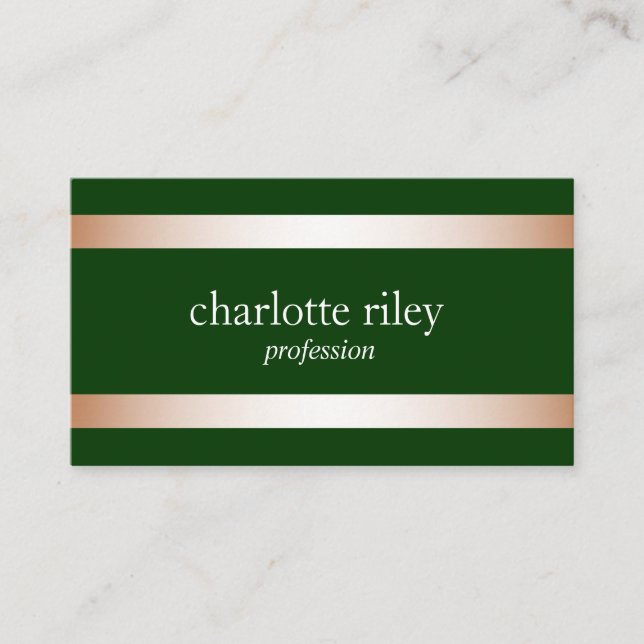 Forest Green | Modern Rose Gold Stripes Stylish Business Card (Front)