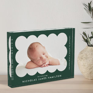 Forest Green Modern Scalloped Birth Announcement Photo Block