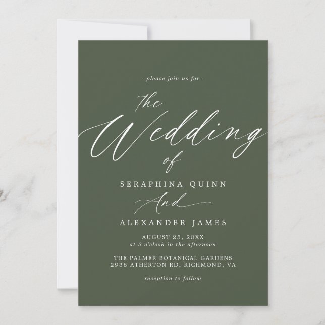Forest Green | Modern Script Simple Wedding Invitation (Front)