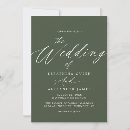 Forest Green  Modern Script Simple Wedding Invitation