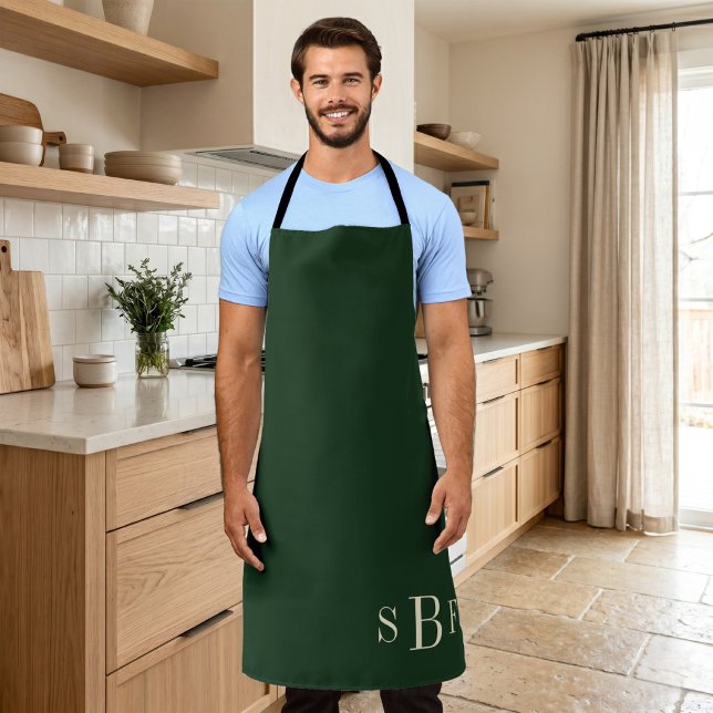Forest Green Monogram Chef Apron (Monogram Forest Green Boho Moody Kitchen Gift Apron)