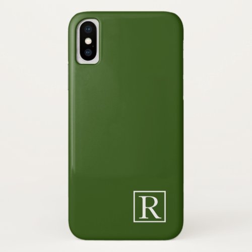 Forest Green Monogram Initial Name Cute Custom iPhone XS Case