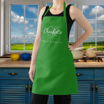 Forest green monogram name business  apron<br><div class="desc">A forest green background. Personalize and add your first name,  monogram initials and full name.  Use your back space key to delete if you want the apron without your full name.</div>