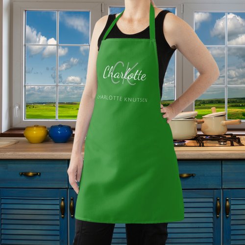 Forest green monogram name business  apron