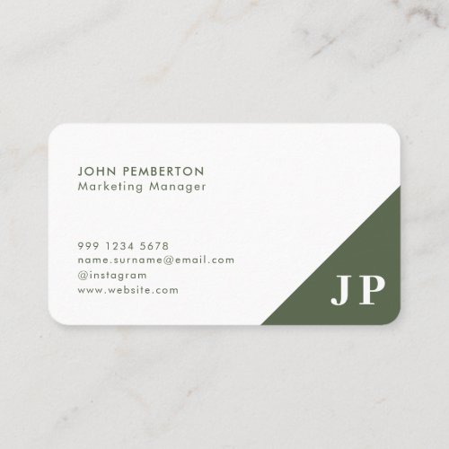 Forest Green Monogram Stylish Trendy Modern Business Card