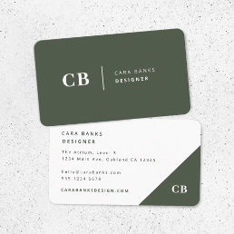 Forest Green Monogram Stylish Trendy Modern Business Card