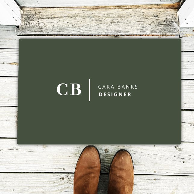 Forest Green Monogram Stylish Trendy Modern Doormat (Creator Uploaded)