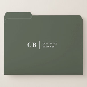 Forest Green Monogram Stylish Trendy Modern File Folder