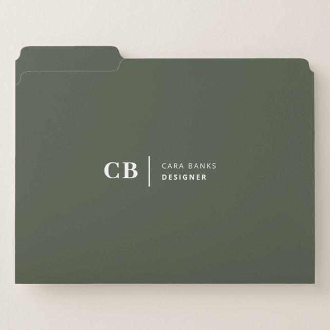 Forest Green Monogram Stylish Trendy Modern File Folder (Front Left)