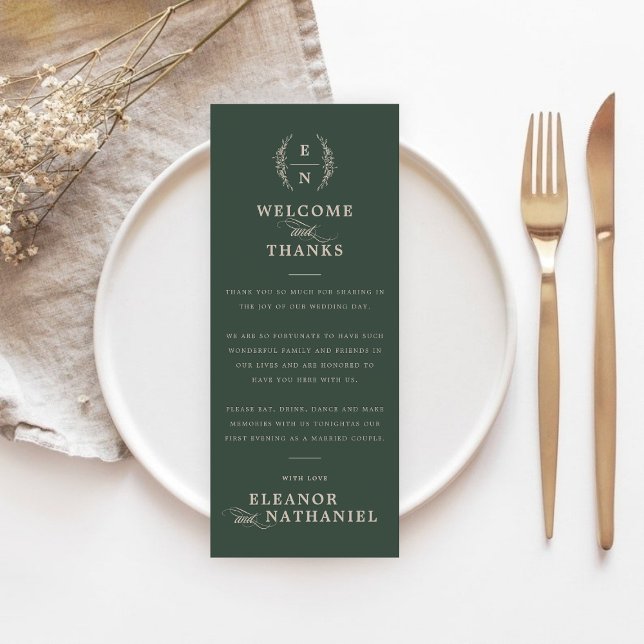Forest Green Monogram Welcome & Thanks Wedding Thank You Card (Forest Green Monogram Welcome & Thanks Wedding Thank You Card)
